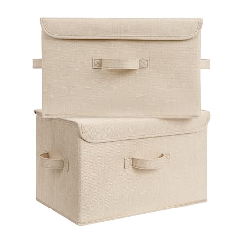 GRANNY SAYS Stoarge Basket with Lid, Decorative Storage Boxes, Closet Storage Bins for Clothes, Collapsible Stackable Organization, Khaki, 2-Pack