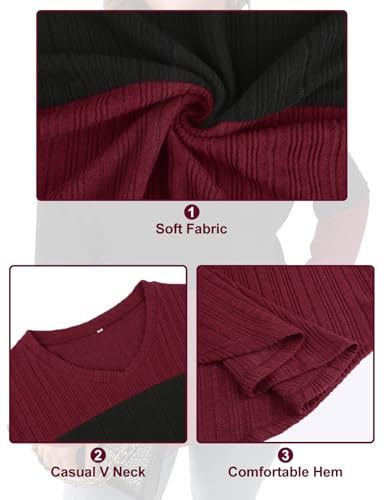 Image of Koscacy Women Plus Size Casual Knit Sweater V Neck Solid Color Tops Lightweight Long Sleeve Blouses