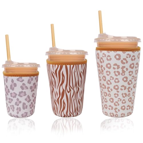 Image of Reusable Insulated Neoprene Iced Coffee Cup Sleeve, Durable Drink Sleeve for Cold Beverages, Beverage Holder for Iced Coffee (Wild Prints)