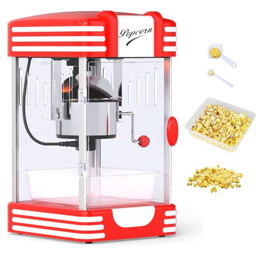 TANGZON Popcorn Machine, 300W Retro Popcorn Maker with One Touch Control, Crank Handle & Overheat Protection, Hot Air Stirring Pop Corn Popper for Kids Birthday Parties Weddings Movie Nights