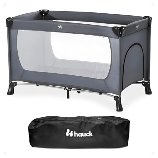 Hauck Dream N Play Plus 3-Delad Resesäng med Bärväska + Vikbar Madrass, 120 x 60 cm, från Födsel upp till 15 kg, Tippsäker - grå