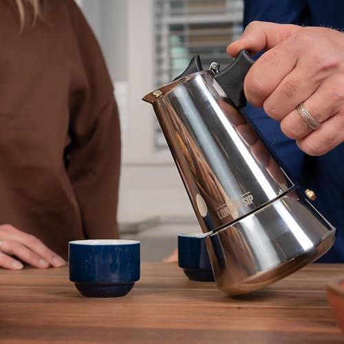 Image of London Sip Stainless Steel Stovetop Espresso Maker Moka Pot Italian Coffee Percolator, Silver, 10 Espresso Cups (Pack of 12)