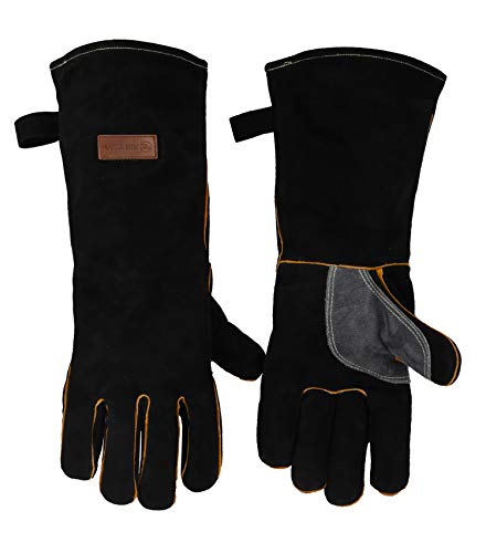 Upgrade Kim Yuan Extreme Heat & Fire Resistant Gloves Leather With Kevlar Stitching,Mitts Perfect For Fireplace, Stove, Oven, Grill, Welding, Bbq, Mig, Pot Holder, Animal Handling 16In Up To 932 °F #TOP4