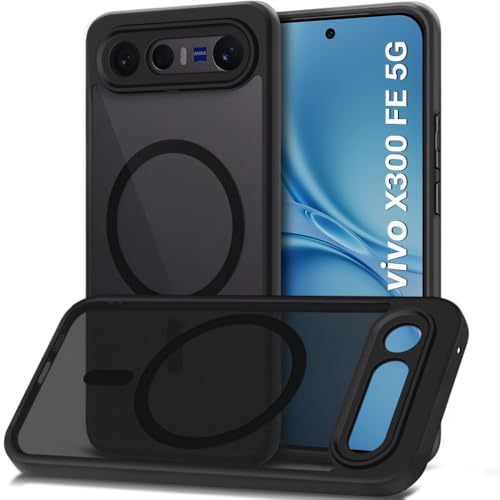 Image of TheGiftKart Hybrid Shockproof Back Cover Case for Vivo X300 FE 5G Compatible with MagSafe | Camera Protection Module | Hard Back Cover Case (PC & TPU, Translucent Smoke Matte Back, Black Sides)