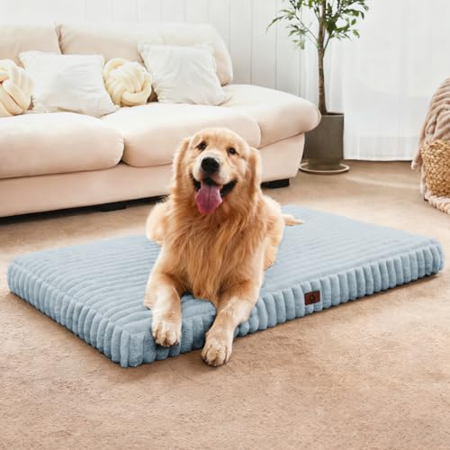 Image of Extra Large Dog Bed for Crate, Orthopedic Dog Bed with Waterproof Lining, Soft Short Plush Surface & Egg Crate Foam, Machine Washable Pet Bed with Removable Cover & Anti Slip Bottom