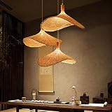 Lfoute Retro Bambusowa Lampa Wisząca Naturalna Lampa Aisząca E27 żyrandol Kapeluszowy Ręcznie Tkany Klosz z Rattanu Lampa Sufitowa Do Restauracji Jadalnia Salon Sypialnia Korytarz,50cm