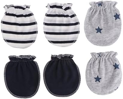 zobeen 3Pairs Fashion Baby Anti Scratching Gloves Newborn Protection Face Cotton Scratch Mittens (Dark Blue)
