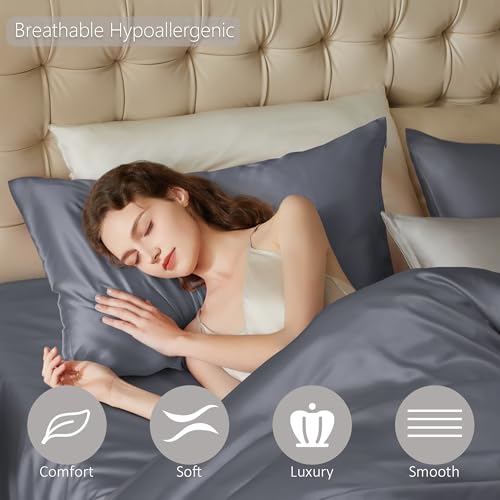 townssilk Federa di seta,100% naturale seta di gelso 19momme,doppia faccia,benefica per capelli e pelle,federa seta cuscino,ipoallergenica,cerniera nascosta,600 fili,1 pz,50x80cm,Darkgrey