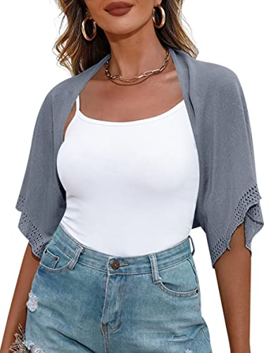 Image of Totatuit Women's Short Sleeve Bolero Shrug for Dresses Open Front Knit Cropped Cardigan Loose Sheer Cardigan Sweater