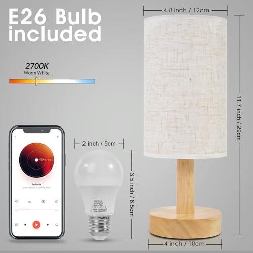 Minimalist Boho Bedside Lamp - Wood Base & Linen Shade Light - Image 4