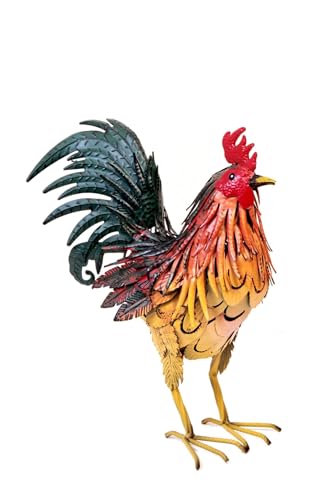 Garden Haven ® "Harry The Rooster Metal Painted Garden Sculpture Ornament Decoration Standing Rooster 38cm Height x 35cm Wide