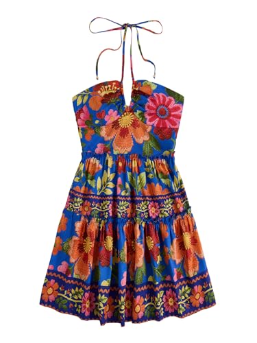 Image of Floerns Women's Floral Sleeveless Halter Dress Milkmaid Flare Hem Boho Mini Dress