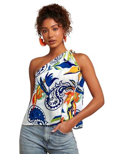KATECLO Women One Shoulder Floral Printed Top | Stylish Asymmetri...