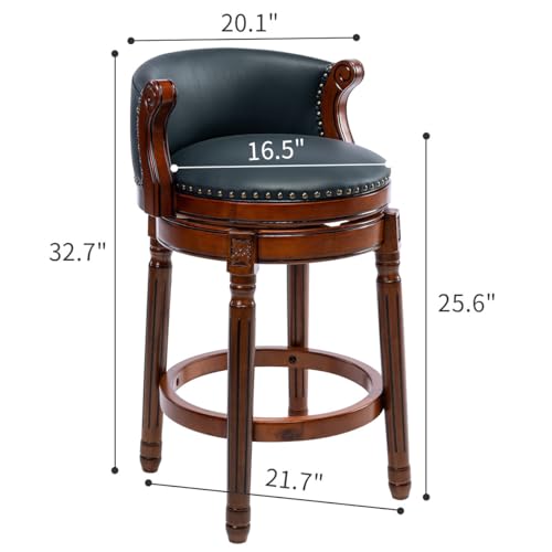 Image of Cow top Leather Wooden Bar Stools, 29.5 inch Bar Height Bar Chair with Back, 180 Degrees Swivel Barstools Chair for Home Kitchen Counter,Dining Room (Dark Blue 2pcs, Counter Height-Seat Height 26 inch)