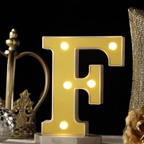 Image of Efavormart 6 inch Gold Marquee Letter F, Mirror Front Warm White LED Light Up 3D Sign, Battery Operated 72H Glow for Wedding Party & Wall Decor