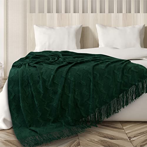 Pavilia Emerald Green Knit Throw Blanket For Couch, Soft Knitted Boho Farmhouse Home Decor Woven Throw, Cozy Decorative Afghan Bed Sofa, Outdoor Summer Fall Gift Lightweight, Forest Dark Green, 50X60 #TOP6