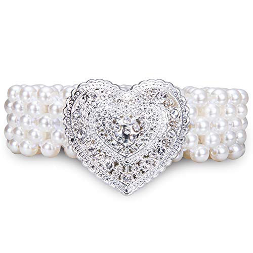 Dubulle Stretch Pear Belt for Women Girl's Heart Style Belts Chain Crystal Sashes Wedding Bridal Belt Sexy Bridesmaid Dress Girl Waist