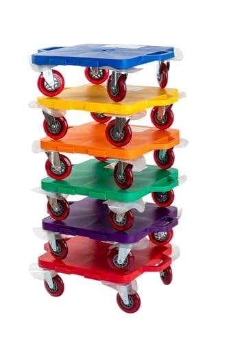 Cosom Scooter Board Set, 12 Inch Children's Sit & Scoot Board with 2 Inch Non-Marring Nylon Casters & Safety Guards for Physical Education Class, Sliding Boards with Safety Handles, Assorted Colors