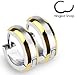 SER-0009 Pair of Stainless Steel Hoop Earring with Gold Plated Edges and Brushed Steel Center; Comes With Free Gift Box