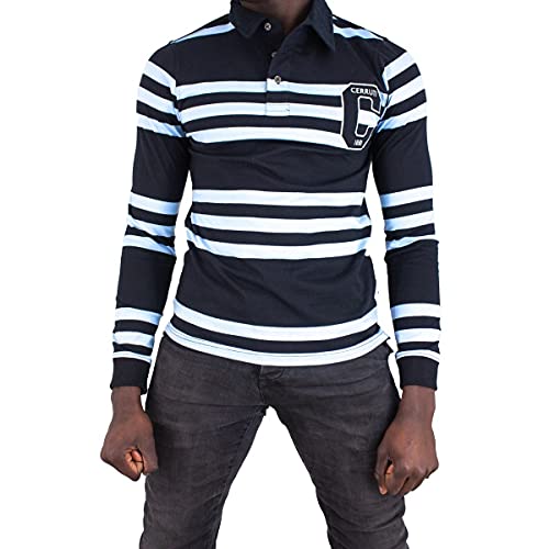 Cerruti 1881 Polo Manches Longues Rayures Cortina - L Bleu Marine Cover