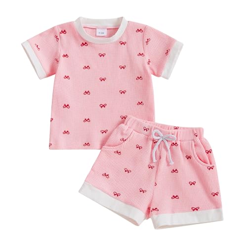 Baby Girl Summer Clothes Waffle Shorts Outfit Solid Color T Shirt Tees Tops Ruffles Shorts Set Infant Summer Outfit