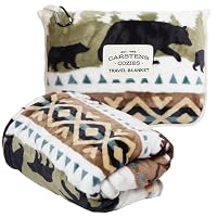 CARSTENS Reisedecke Premium – 2-in-1 Decke/Kissen, Zusammenklappbar, Buffalo Stripe Design, Ca. 127x152 Cm
