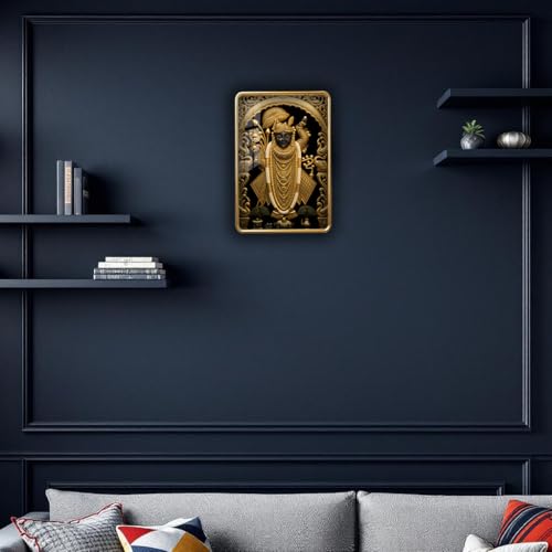 Image of Shrinathji Gold Slim Photo Frame, Nathdwara Shreenathji, Ultra High Gloss Lamination (12x18 Inch)