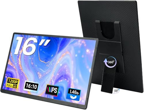 Image of Laptop Screen Extender, 16 Inch FHD 1200P Portable Monitor with Detachable Kickstand & Speakers, Plug&Play, Travel Gaming Monitor for Laptop /Computer /Phone /Switch /PS4 /Windows /Mac