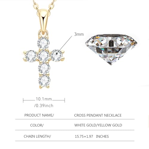 14K Gold Over S925 Silver Vintage Cross Necklace for Women, 0.6ct VVS1 Round Cut D-color Diamond, Ideal Present for Your Loved One(Chain Length: 15.75+1.97 ")2