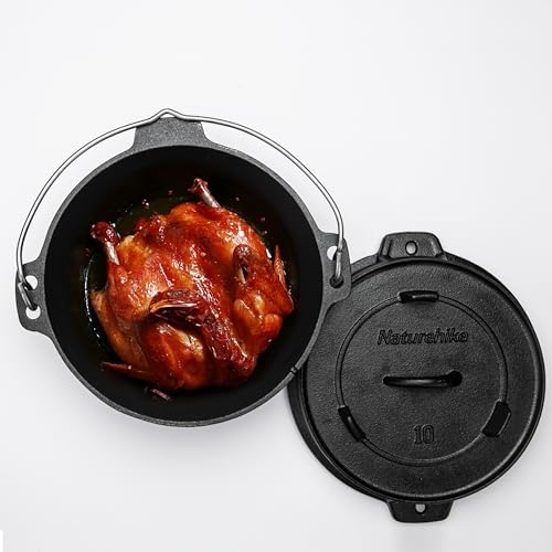 Naturehike Camping Dutch Oven, 4.25Qt Cast Iron Camp Cookware Pot With 2-In-1 Frying Skillet Lid, Pre-Seasoned for Outdoor BBQ Baking Campfire Cooking with Metal Handle Black - Image 8