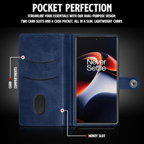Image of WOW IMAGINE Shock Proof Flip Cover Back Case for 1+ OnePlus 11R 5G (Magnetic Button Flip Case | Wallet Pockets & Stand | Leather Finish | Oxford Blue)