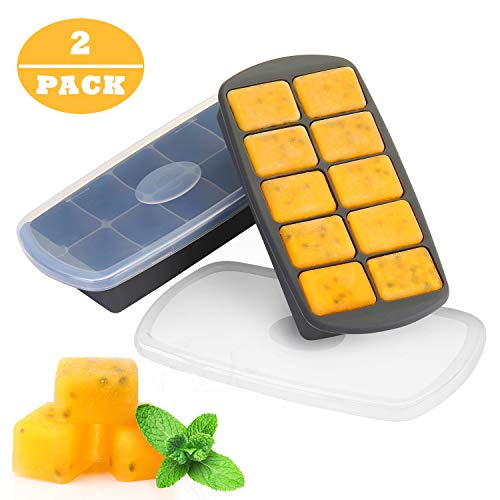 KATELUO Eiswürfelform Groß, Groß Silikon Eiswürfelbehälter 2 Stück-10-Fach Mit Deckel Eiswürfelbox Ice Cube Tray Eiswürfel BPA Frei für Babynahrung, Whisky, Cocktails, Saft, Schokolade Ice usw