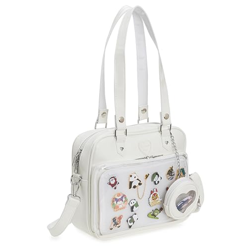 Image of Square Kawaii Ita Bag Crossbody Shoulder Backpack With Insert Pin Display | Large Space For Dolls & Badges, For Anime Kpop Lovers Daily Outings