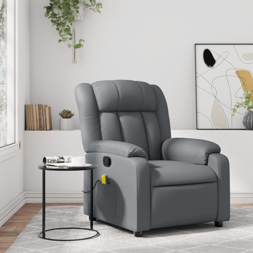 Homgoday Sillón de masaje, sillón de relax, sillón de televisión, con función reclinable, sillón tapizado, sillón reclinable, respaldo ajustable, función de vibración, color gris, piel sintética