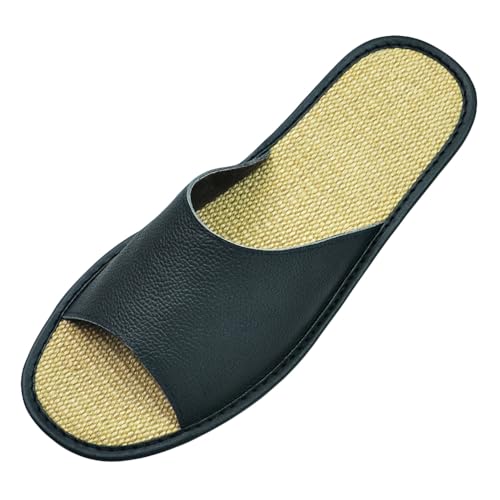 Image of Hwayslon Leather Slippers Men's Women's Leather Room Shoes Natural Cowhide Luxury Solid Color Unisex