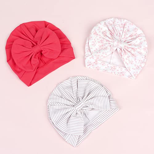 Qandsweat Newborn Girls' Hospital Hats Baby Infant Bows Combed Cotton Caps 0-6 Months (Bows-5 Pack) #TOP2