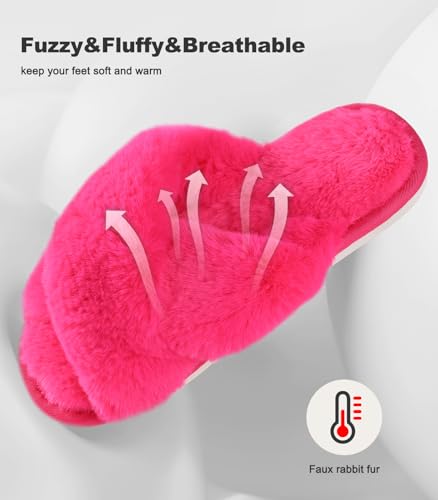Image of Ankis Women's Fuzzy Slippers Cross Band Memory Foam Open Toe Comfy Soft House Shoes Anti-Slip Indoor Outdoor Gifts for Women