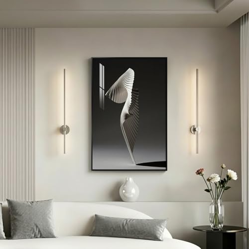 Framed Modern Elegant Black and White Abstract Wall Art, Large