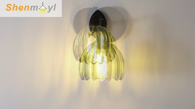 Shenmoyl Vintage Wall Sconce with Cute Green Tulip Glass Lampshade