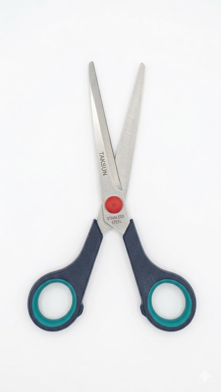 Taksun C2007 7 İnç Profesyonel Paslanmaz Çelik Makas (18 cm) – Ergonomik Yumuşak Saplı, Ultra Keskin Bıçaklı Çok Amaçlı Ofis, Ev ve Hobi Tipi Kesici