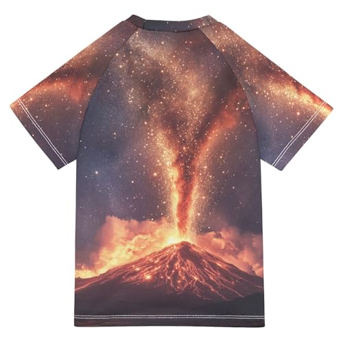 Volcanic Eruption Red Flames Bathing Suit Girls Short Sleeves Shirts Swimwear Beach Tops 3T2