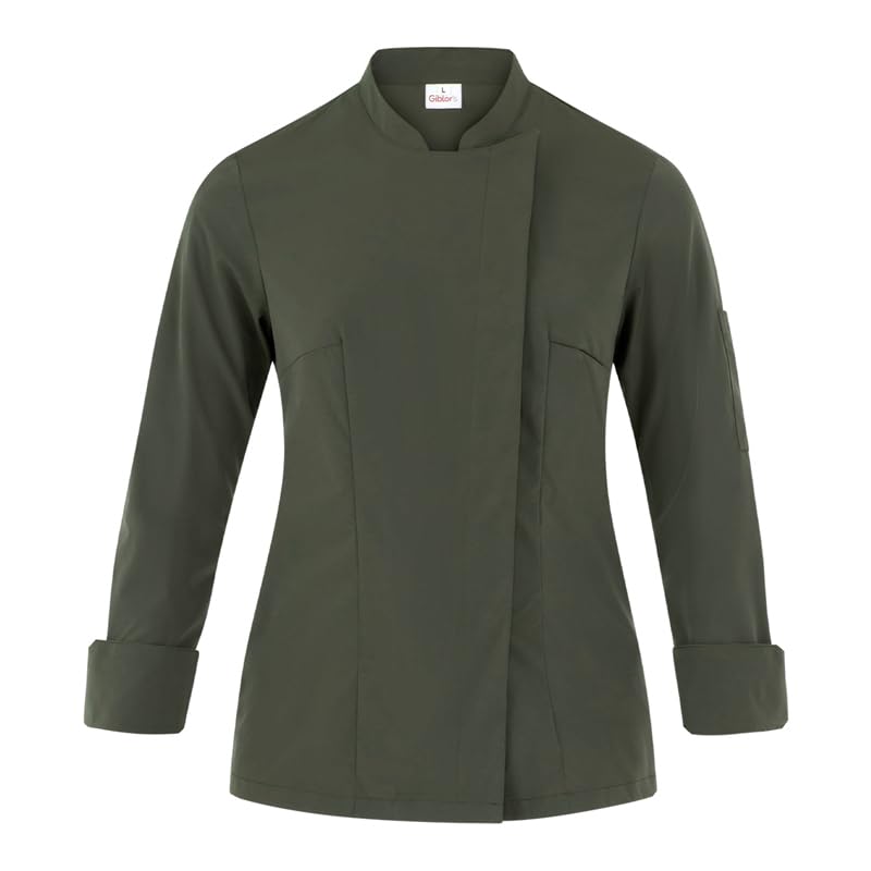 GIBLOR'S Giacca Cuoca Gloria 100% Poliestere Antibatterico, Traspirante, No Stiro, Ultraleggero, Verde Militare