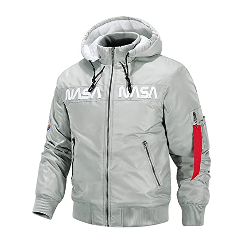 Image of CORIRESHA Winter Men's NASA Bomber Jacket Stand-Up Collar Hooded Thickened Embroidered Zipper-Up Jacket