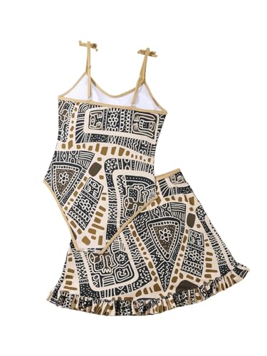 Image of WDIRARA Girl's Boho Print Ruffle Hem Bikini Swimsuit 2 Piece Bathing Suits One Piece Swimsuit with Wrap Beach Skirt