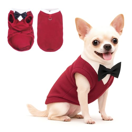 Yoolhamy Jersey para Perro con Pajarita Ropa de Invierno Trajes de Esmoquin para Mascotas para Perros Pequeños y Medianos Suéter de Disfraz de Forro Polar Cálido para Chihuahua Schnauzer Shih Tzu