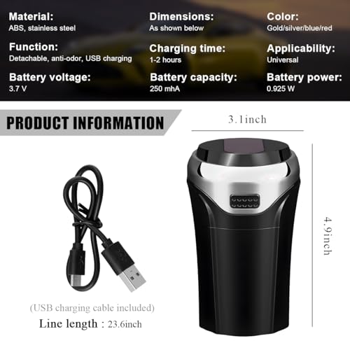 Image of KVAEY Car Ashtray with Lid, Detachable Stainless Auto Ashtray with Removable Cigarette Lighter, Universal Portable Smell Proof Ash Tray for Most Vehicle Cup Holders, Car Accessories (Silver)