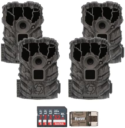 Stealth Cam Browtine 14MP Trail Camera (4-Pack) Bundle with 32GB Memory Card (4-Pack) and Card Reader (9 Items)