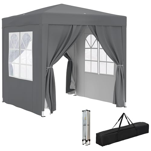 Outsunny Tonnelle de Jardin extérieure 2 x 2 m, tonnelle Pliante Pop-up, réglable en Hauteur, Protection UV, Cadre en Acier, 4 côtés Amovibles, pour Camping,...
