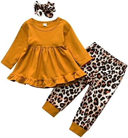 Baby Girl Clothes Toddler Fall Outfit Solid Color Long Sleeve Top + Pants + Headband 3pcs Outfit Set
