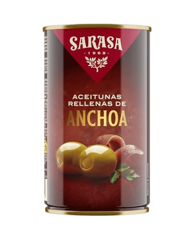 Aceitunas Rellenas de Anchoa Y Pimientos (SARASA) (12 Latas (Neto 350g. Escurrido 150g.), RELLENA ANCHOAS)